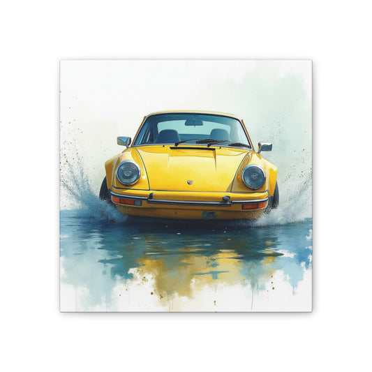 Yellow Sports Car Canvas Art, Vintage Car Print, Home Decor, Gift for Car Enthusiasts, Wall Art for Living Room, Unique Car Decor