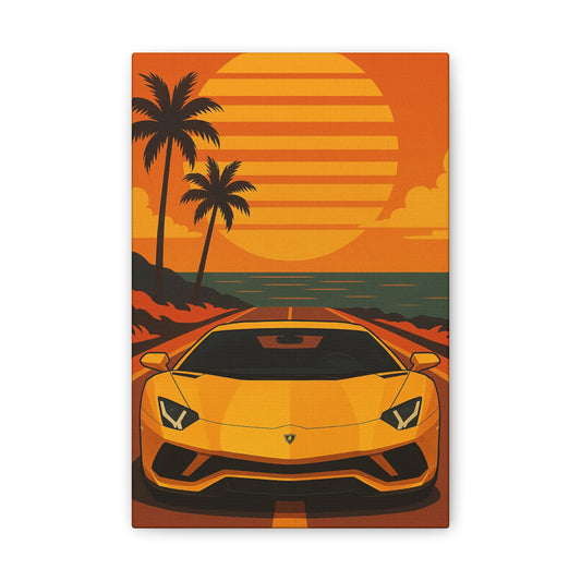 Vibrant Car Wall Art, Sunset Canvas Print, Retro Car Decor, Gift for Car Lovers, Home Office Decoration