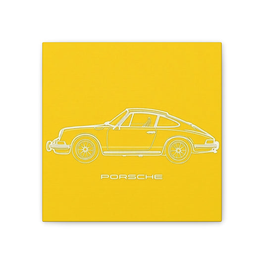 Porsche Art Canvas, Vintage Car Wall Decor, Modern Home Artwork, Yellow Sports Car Print, Gift for Car Enthusiasts, Automotive Gift Idea