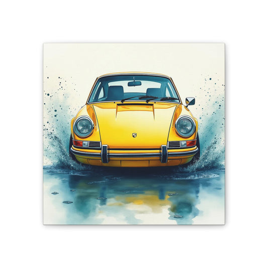 Vibrant Yellow Car Canvas Art Print, Perfect Wall Decor for Car Enthusiasts, Gift for Father's Day, Studio Art, Modern Home Decor