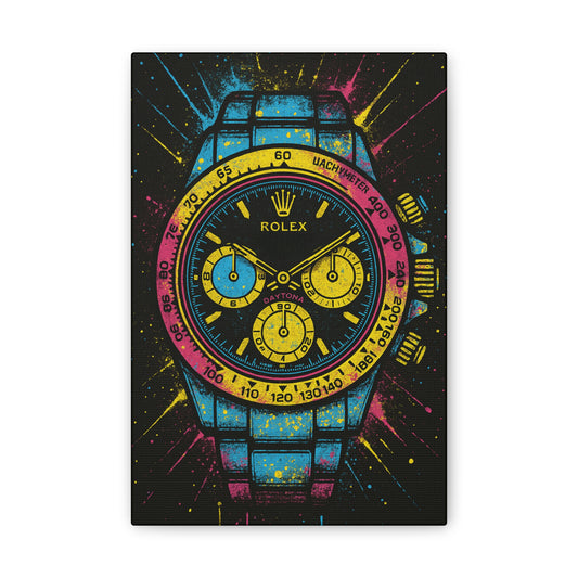 Colorful Abstract Watch Canvas Art, Vibrant Home Decor, Unique Gifts, Modern Wall Art, Rolex Inspired Artwork