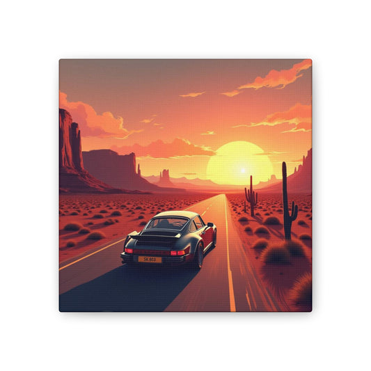 Desert Sunset Canvas Print, Retro Car Artwork, Wall Decor, Gift for Car Lovers, Road Trip Decor, Home Office Art