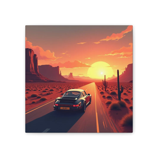 Desert Sunset Canvas Print, Retro Car Artwork, Wall Decor, Gift for Car Lovers, Road Trip Decor, Home Office Art