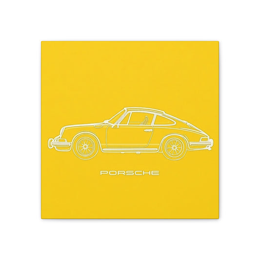 Porsche Art Canvas, Vintage Car Wall Decor, Modern Home Artwork, Yellow Sports Car Print, Gift for Car Enthusiasts, Automotive Gift Idea
