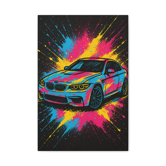 Vibrant Car Wall Art Print, Colorful Canvas Decor, Automotive Art, Gift for Car Enthusiasts, Modern Home Decoration