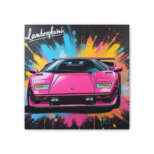 Vibrant Car Art Canvas, Pink Lamborghini Wall Decor, Retro Car Print, Perfect Gift for Car Lovers, Home Decor, Automotive Art