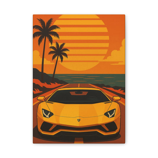 Vibrant Car Wall Art, Sunset Canvas Print, Retro Car Decor, Gift for Car Lovers, Home Office Decoration